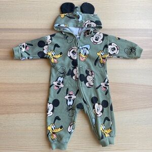 Disney Mickey Mouse Goofy Donald Duck Daisy Fleece Zip Up Coverall Green…